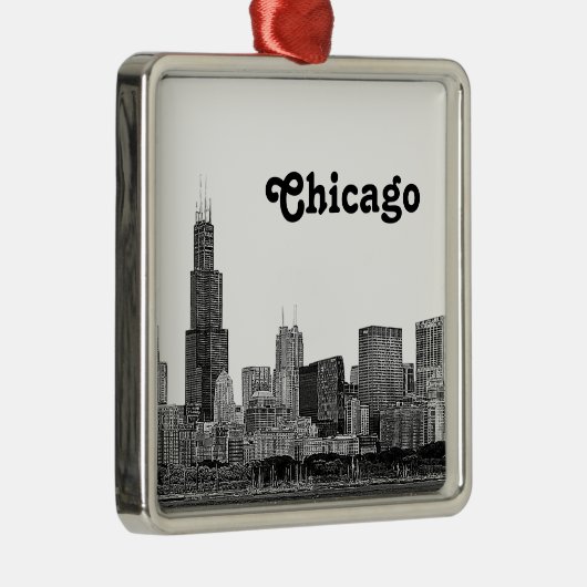 Chicago Skyline Etched Metalen Ornament (Rechts)