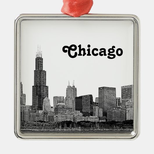 Chicago Skyline Etched Metalen Ornament (Voorkant)