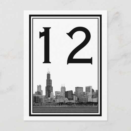 Chicago Skyline Etched Table Number Briefkaart (Voorkant)