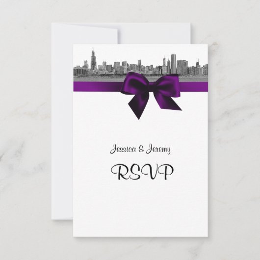 Chicago Skyline Etted BW Purple RSVP #2 (Devant)