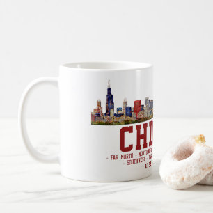 Chicago Skyline. Gebiedsnamen en coördinaten Koffiemok