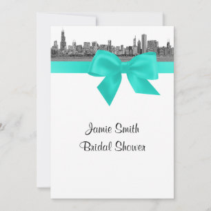 Chicago Skyline geëtst BW Aqua Vrijgezellenfeest S Kaart