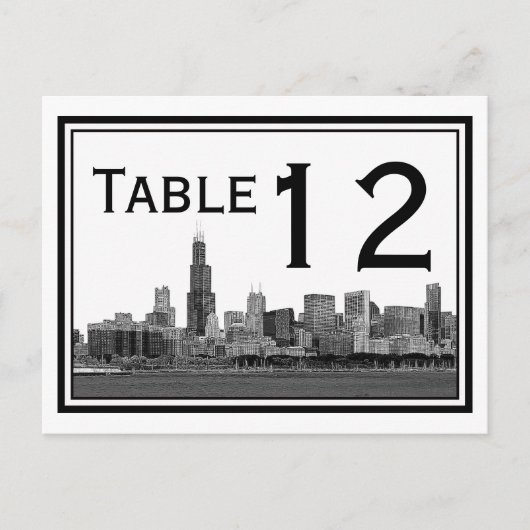 Chicago Skyline Gravé Cadre Numéro de Table (Devant)