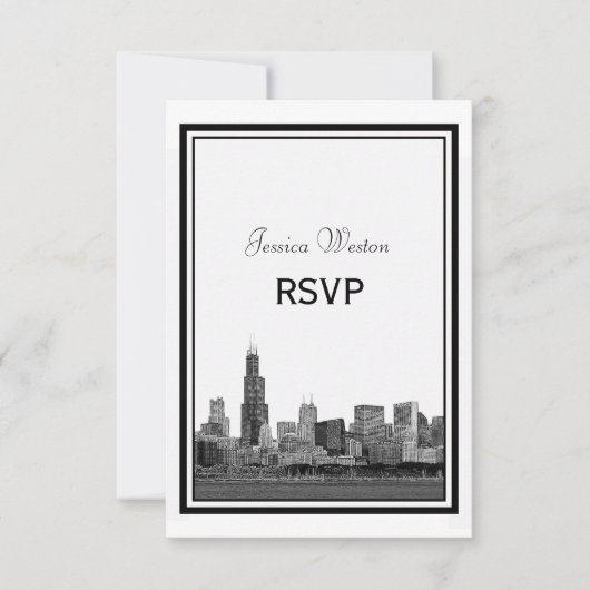 Chicago Skyline Gravé Cadre RSVP (Devant)