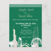 Chicago Skyline groen en pastel bruiloft Uitnodiging Briefkaart (Voorkant)