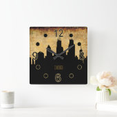 Chicago Skyline | grunststijl Vierkante Klok (Huis)