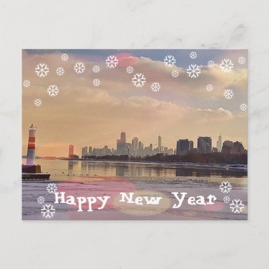 Chicago skyline Happy New Year briefkaart (Voorkant)