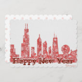 Chicago skyline Happy New Year élégant carte posta (Devant / Derrière)