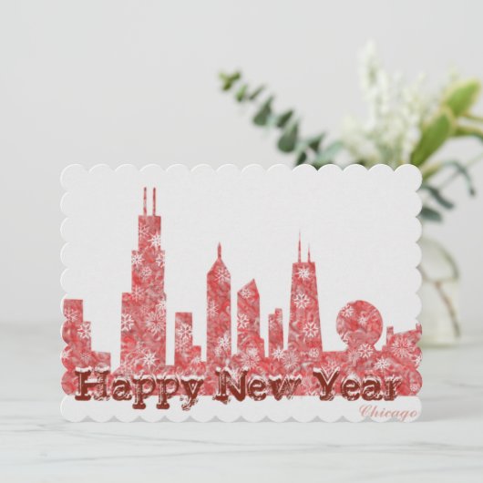 Chicago skyline Happy New Year stijlvol briefkaart (Staand voorkant)