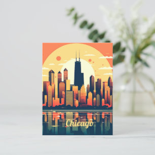 Chicago Skyline Illustratie in Sinaasappel Briefkaart
