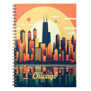 Chicago Skyline Illustratie in Sinaasappel Notitieboek