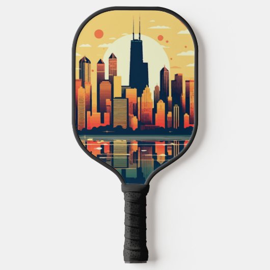 Chicago Skyline Illustratie in Sinaasappel Pickleball Paddle (Voorkant)