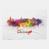 Chicago skyline in watercolor theedoek (Horizontaal)