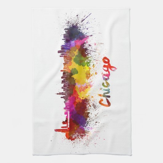 Chicago skyline in watercolor theedoek (Verticaal)