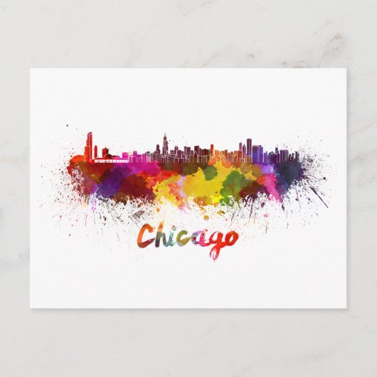 Chicago skyline in waterverf briefkaart (Voorkant)
