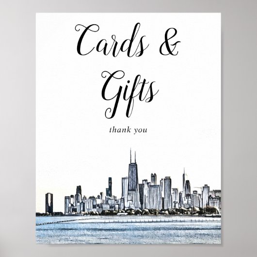 Chicago Skyline Kaarten & Cadeaus Bord Poster (Voorkant)