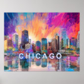 Chicago Skyline Kleurrijke Abstracte Kunst Poster (Voorkant)