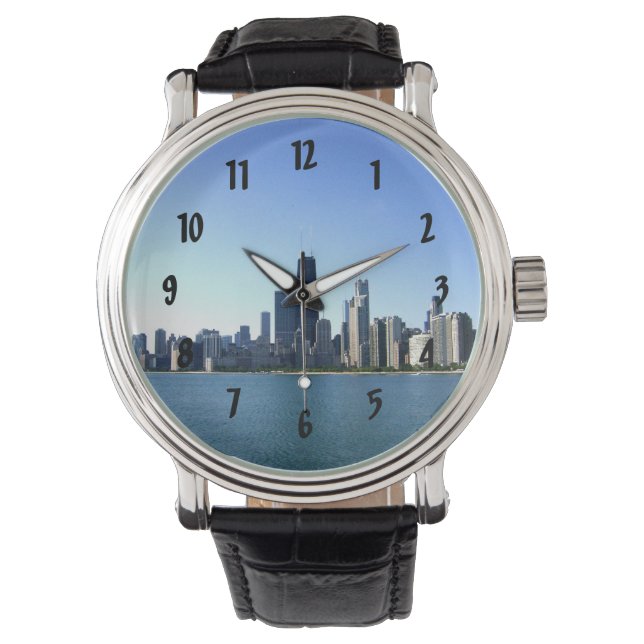 Chicago Skyline Klok Horloge (Voorkant)