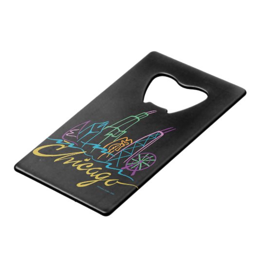 Chicago Skyline Kredietkaart Flessenopener (Achterkant Gekanteld)