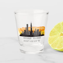 Chicago Skyline Latitude & Longitude Shot Glass