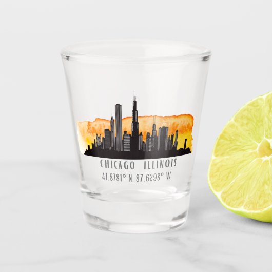 Chicago Skyline Latitude & Longitude Shot Glass Glas (Voorkant)