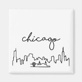 Chicago Skyline met Navy Pier Kleine Magnet Magneet