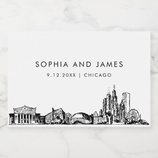 Chicago Skyline Mini Sparkling Wijnetiket (Enkel label)