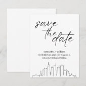 Chicago Skyline MINIMALIST Save The Date Kaart (Voorkant / Achterkant)