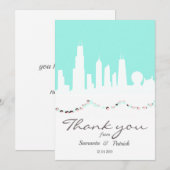 Chicago Skyline mint en roze Bedankkaart (Voorkant / Achterkant)