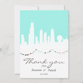 Chicago Skyline mint en  roze Bedankkaart
