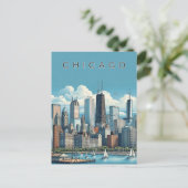 Chicago Skyline Moderne Carte Postale Bleue (Debout devant)