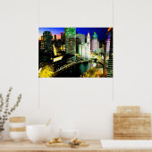 Chicago Skyline Nightime Poster (Keuken)