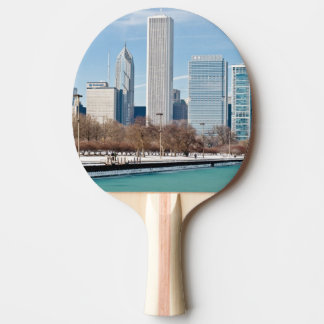 Chicago skyline over het bevroren meer van Michiga Tafeltennisbatje