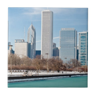 Chicago skyline over het bevroren meer van Michiga Tegeltje