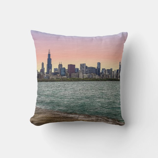 Chicago Skyline Painterly Kussen (Voorkant)