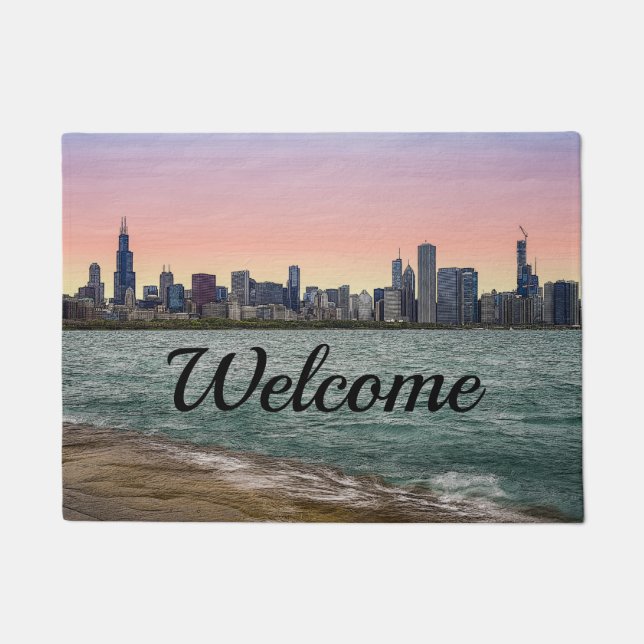 Chicago Skyline Painterly Welcome Doormat Deurmat (Voorkant)