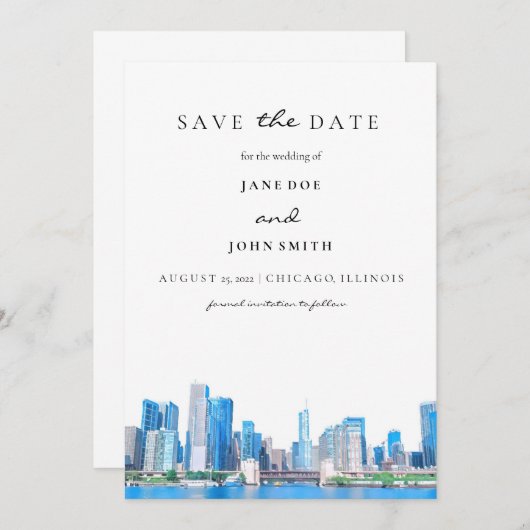 Chicago Skyline plat Enregistrer la carte Date (Devant / Derrière)