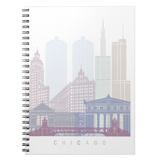 CHICAGO SKYLINE POSTER PASTEL NOTITIEBOEK (Voorkant)