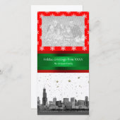 Chicago Skyline Red Snowflake kerst Feestdagenkaart (Voorkant / Achterkant)