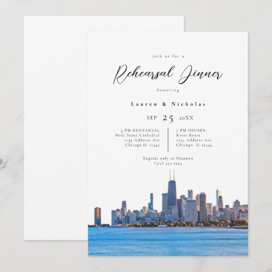 Chicago Skyline Rehearsal Dinner Invitation Kaart (Voorkant / Achterkant)
