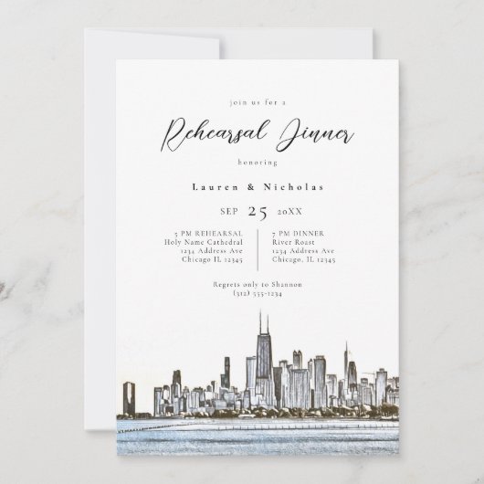 Chicago Skyline Rehearsal Dinner Invitation Kaart (Voorkant)