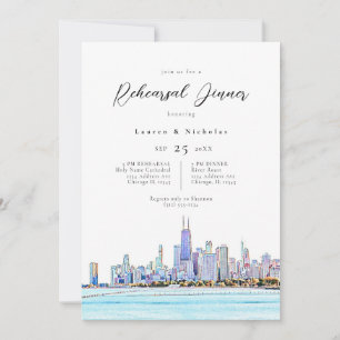 Chicago Skyline Rehearsal Dinner Invitation Kaart