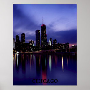 Chicago Skyline River Light Reflection in Dusk Poster