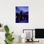 Chicago Skyline River Light Reflection op Dusk Pos Poster (Thuiskantoor)