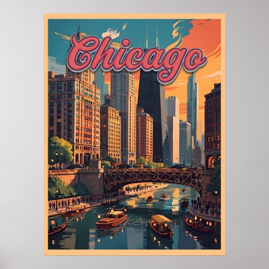 Chicago Skyline Rivierfront Poster (Voorkant)