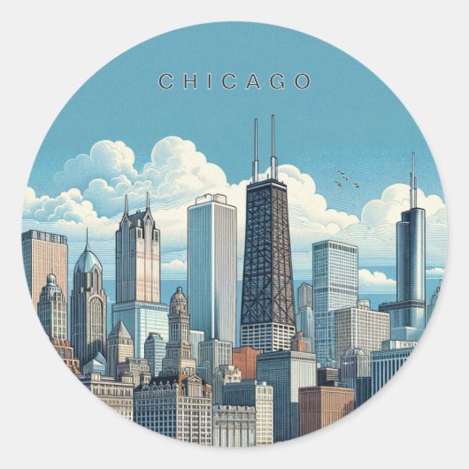 Chicago Skyline Ronde Sticker (Voorkant)