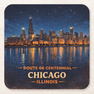 Chicago Skyline Route 66 Baraccessoires Vierkante Kartonnen Onderzetter