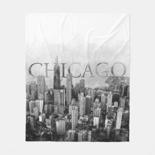 Chicago Skyline Sketch Fleece Deken (Voorkant)