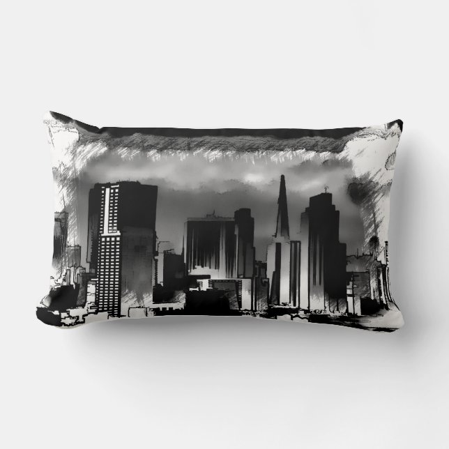 Chicago Skyline Sketch in Black en White Kussen (Voorkant)