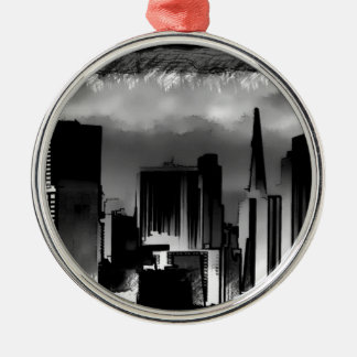 Chicago Skyline Sketch in Black en White Metalen Ornament